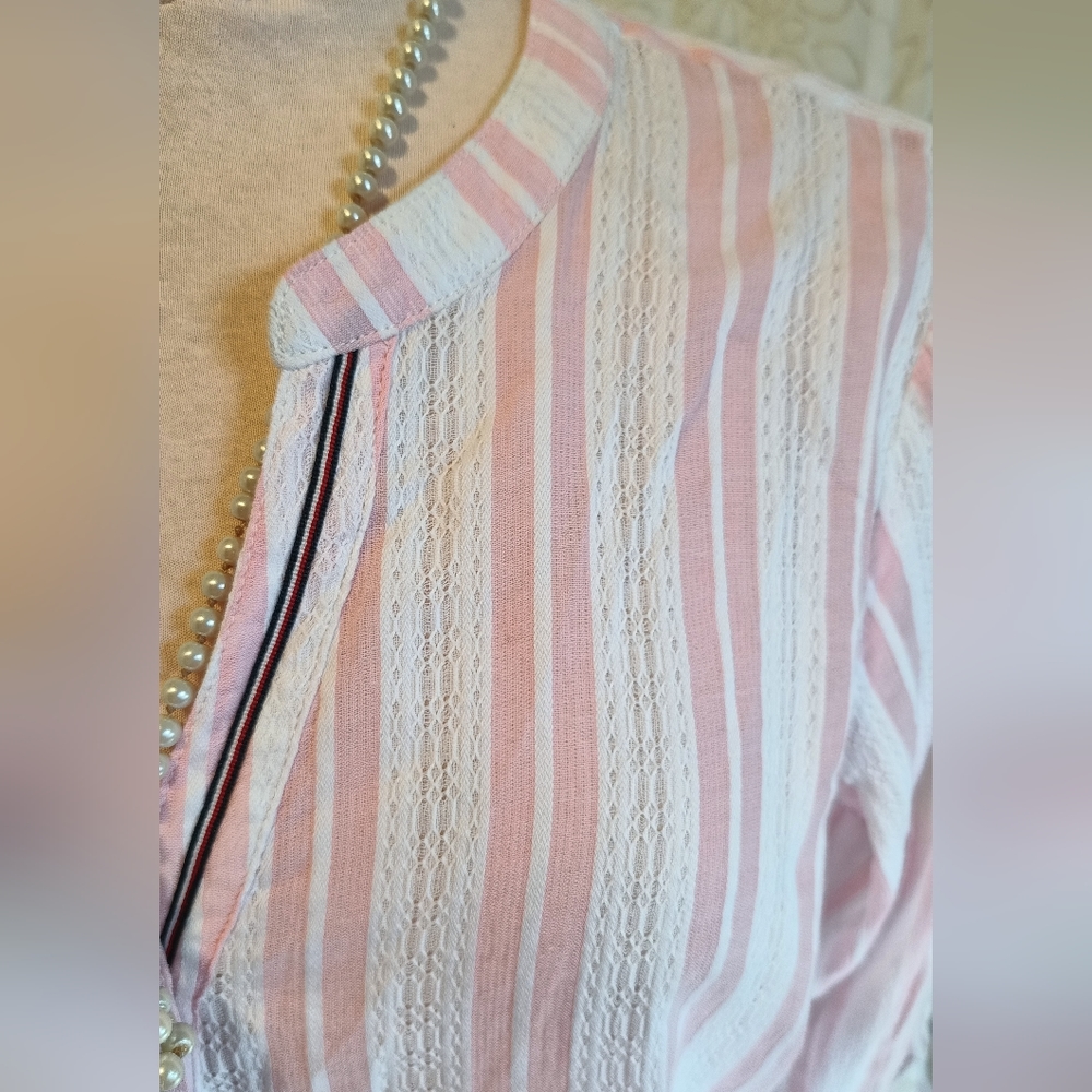 Tommy Hilfiger Lace Embroidered Striped 3/4 Blouse